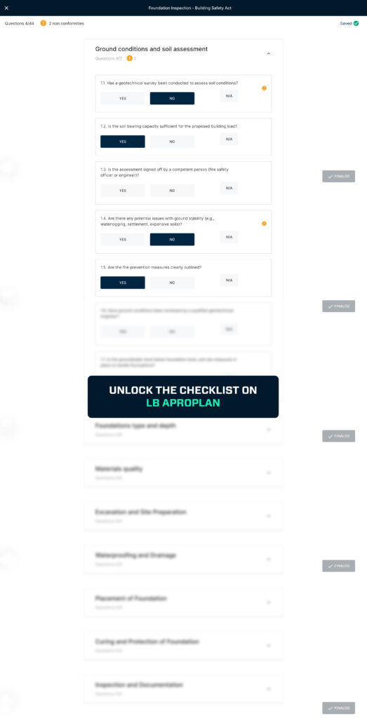 Foundation inspection checklist overview in LB-Aproplan